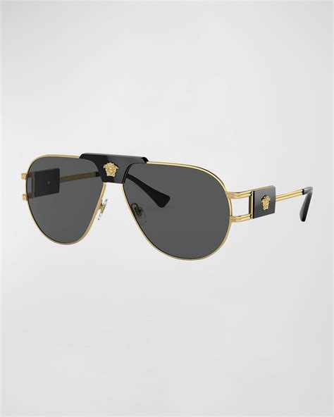 Versace Men's Medusa Steel Aviator Sunglasses 